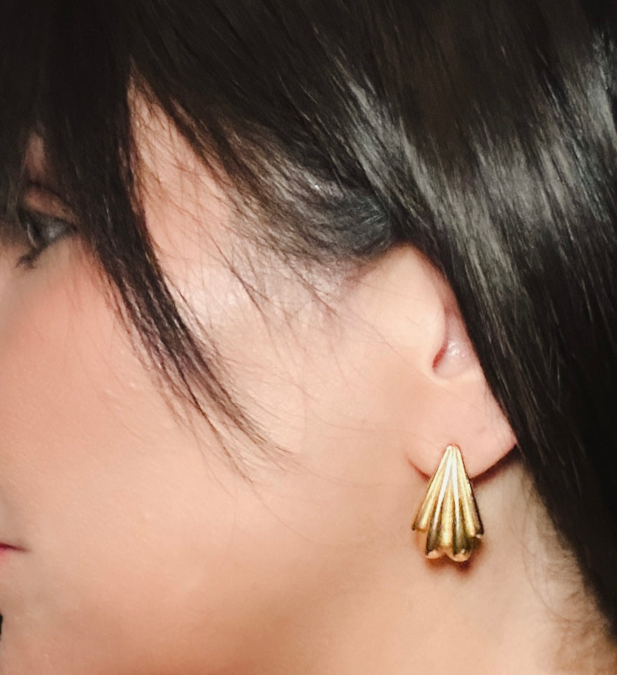 Empire Gold Fan Drop Stud Earrings