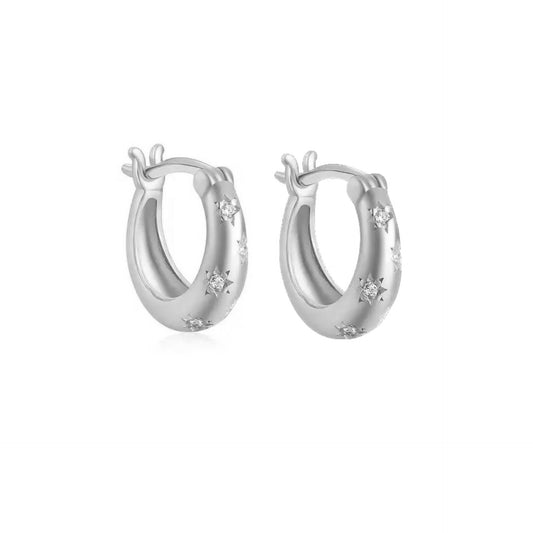 Silver Mini Dome Cosmic Huggie Earrings