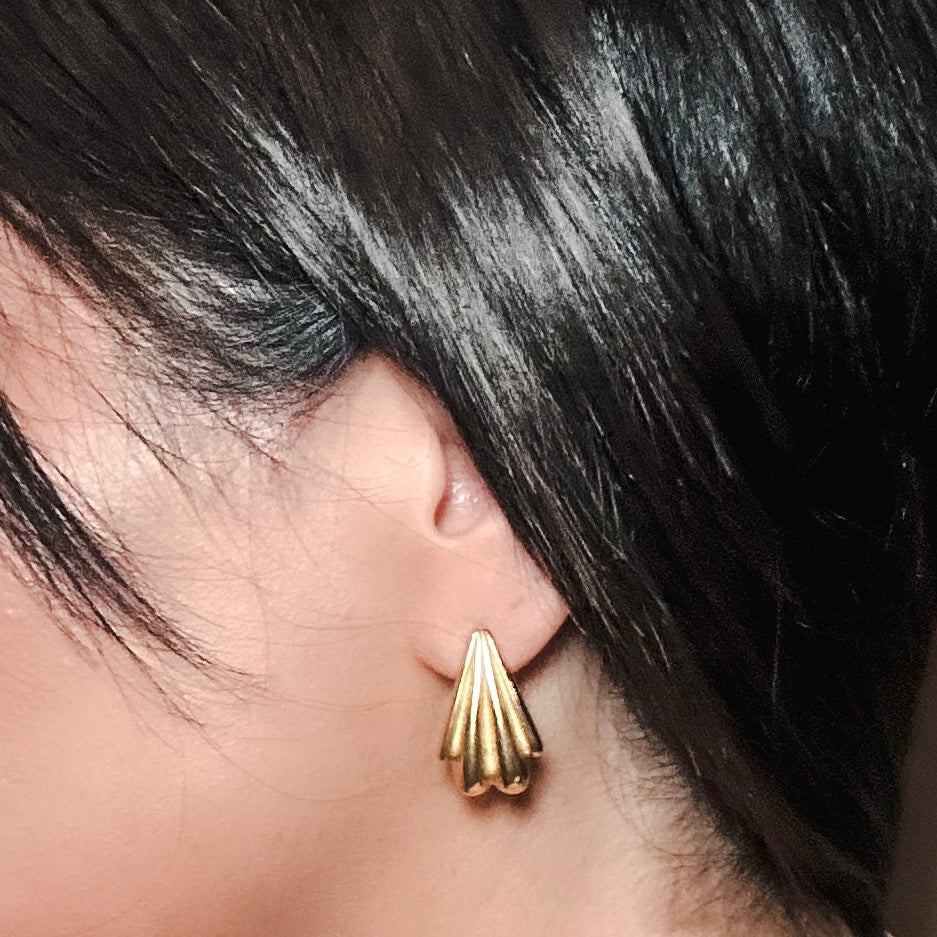 Empire Gold Fan Drop Stud Earrings