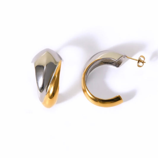 Statement C mixed metal hoop earrings