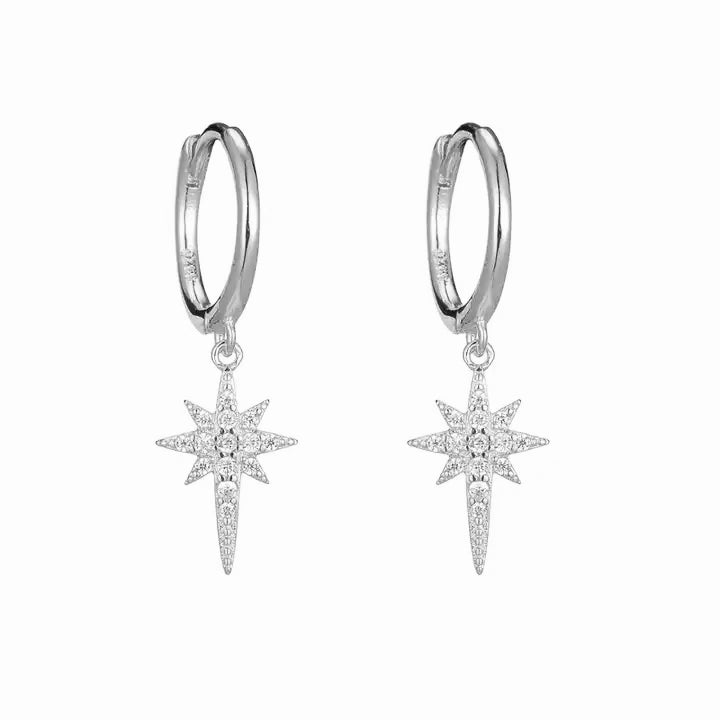 Silver Starburst Hoops