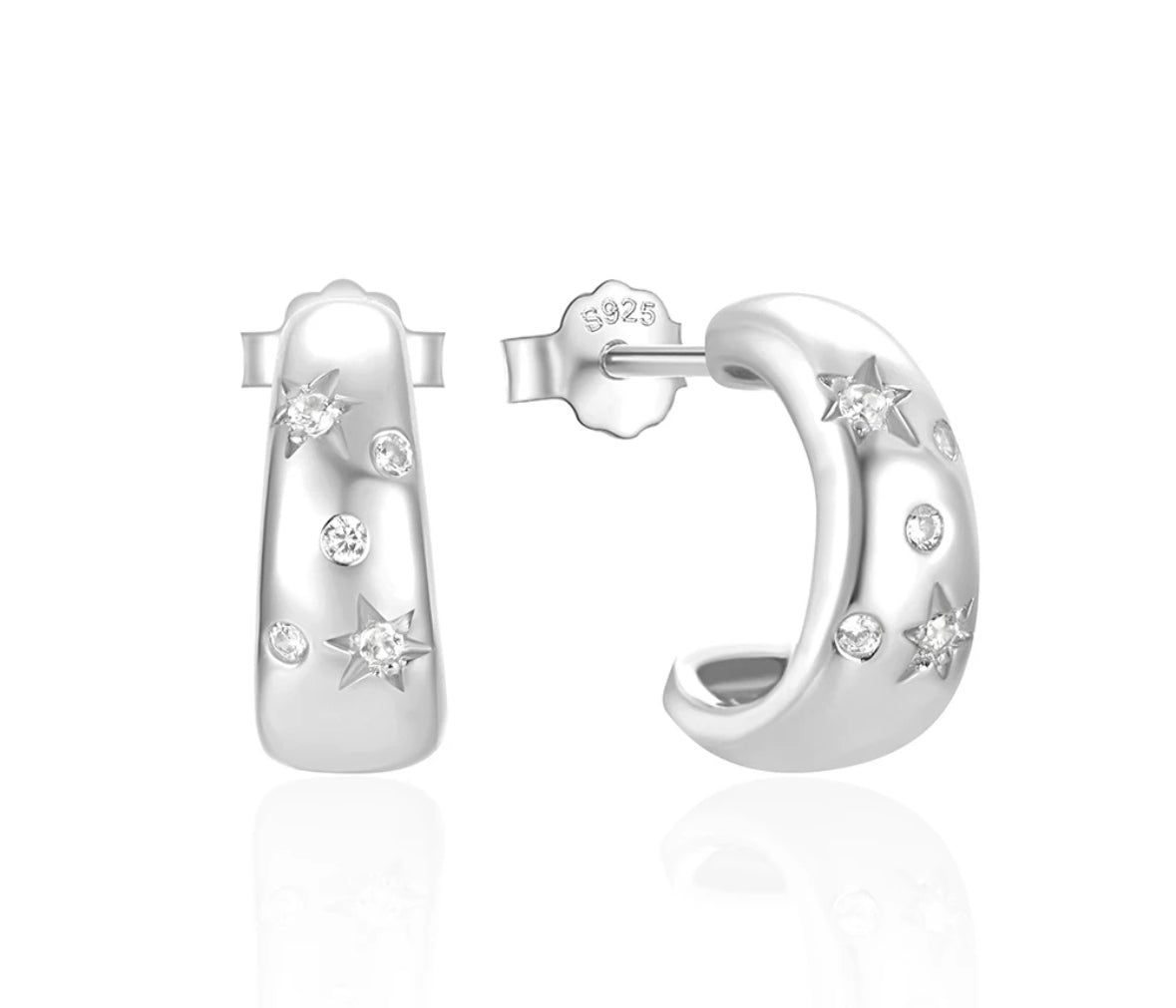 Estelle Silver Star C shape earrings