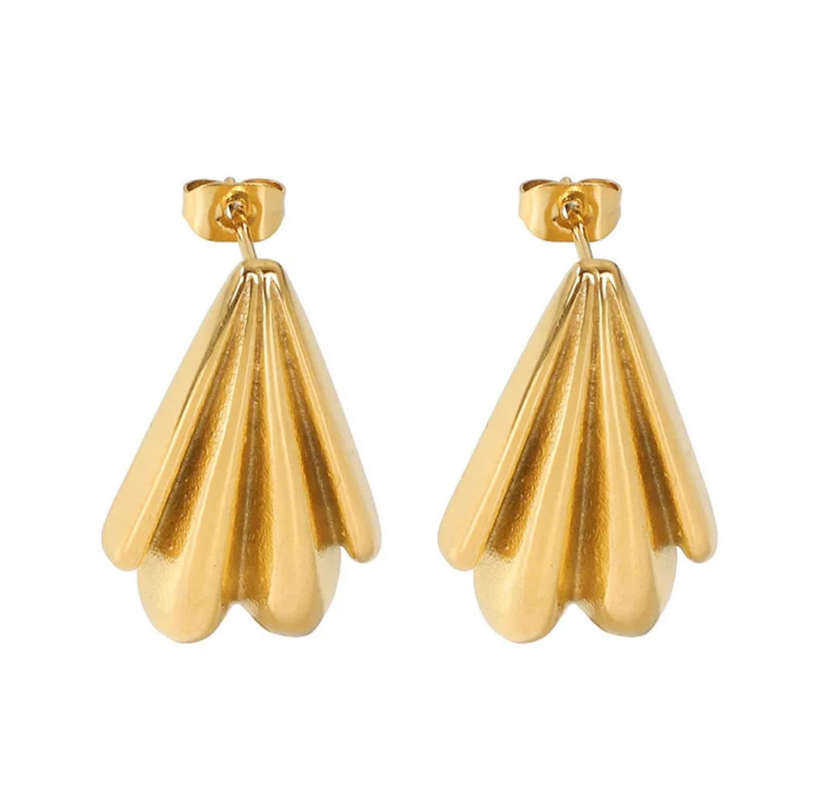 Empire Gold Fan Drop Stud Earrings