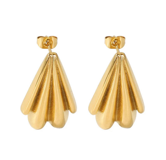 Empire Gold Fan Drop Stud Earrings