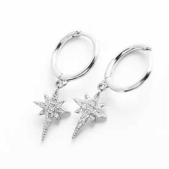 Silver Starburst Hoops