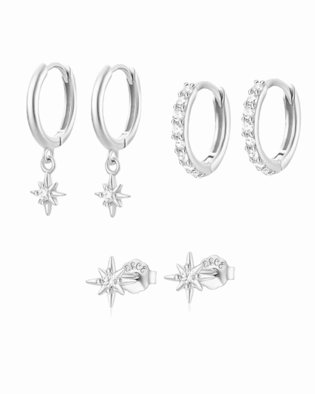 Sterling Silver North Star Ear stack Set