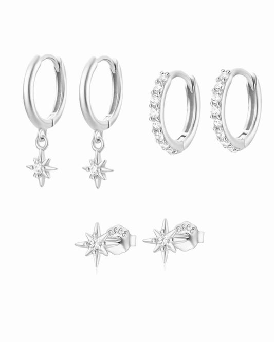 Sterling Silver North Star Ear stack Set