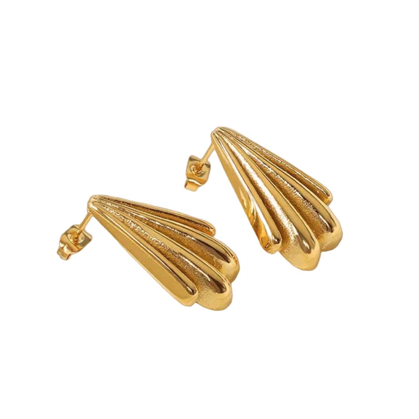 Empire Gold Fan Drop Stud Earrings