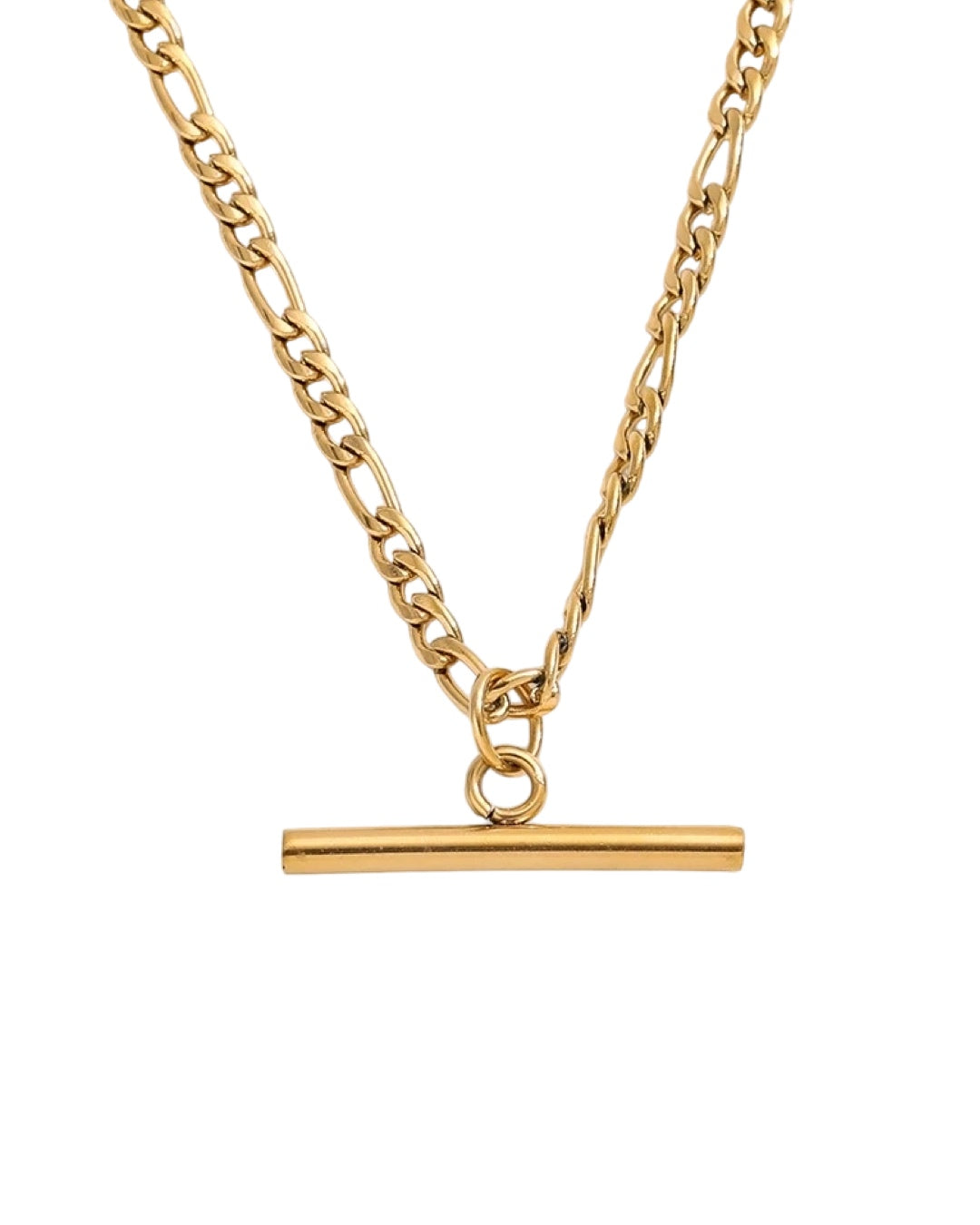 Gold Figaro Chain T-Bar Necklace