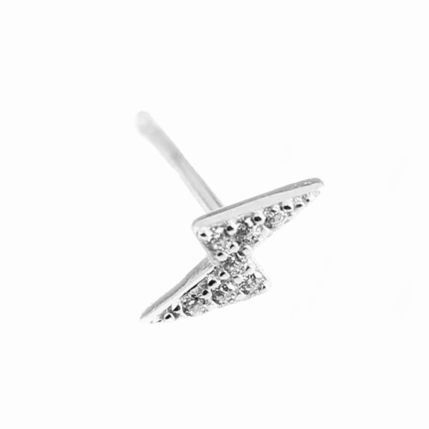 Single Silver Lightning Bolt Stud Earring