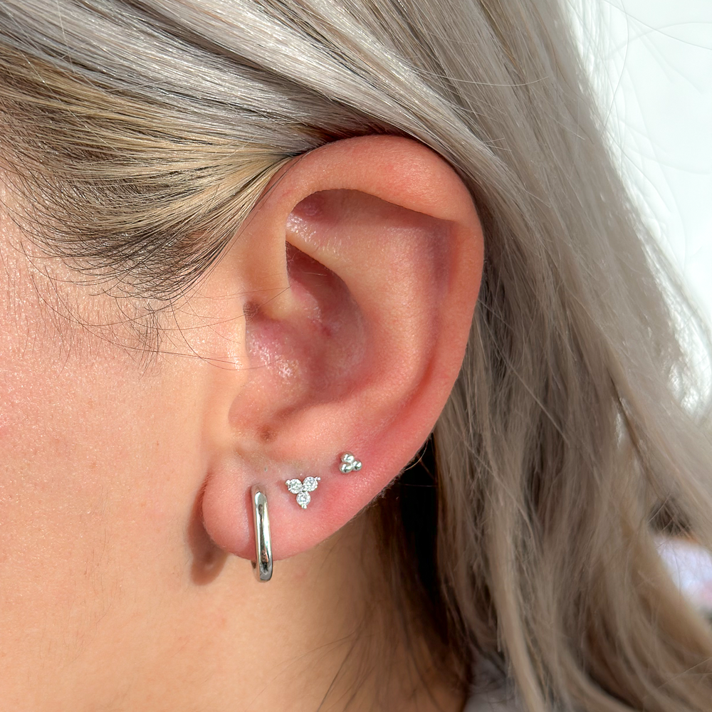 Silver Ivy Trio Cluster Single Barbell Earring